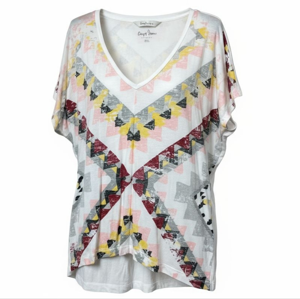 Chip & Pepper V-neck Top Southwest Print Short Sleeve Women's Size Large